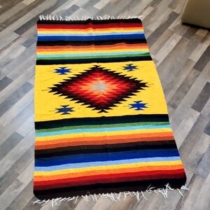 Mexican Handwoven Loomed Colorful Southwest Blanket Tapestry Sarape, EUC
